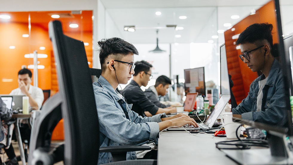 programmer coding in an office