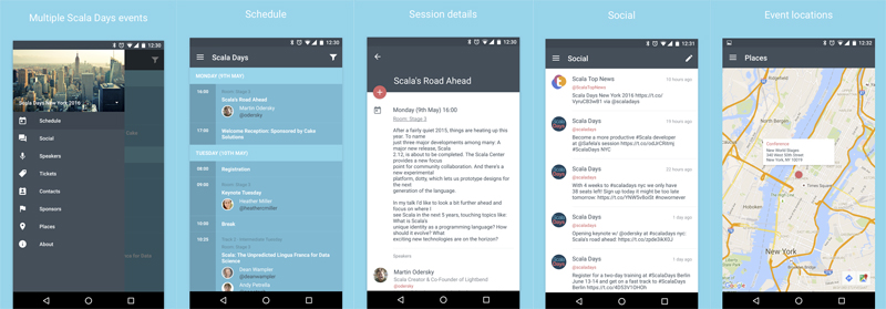 Scala Days 2016 Official Mobile App Screens