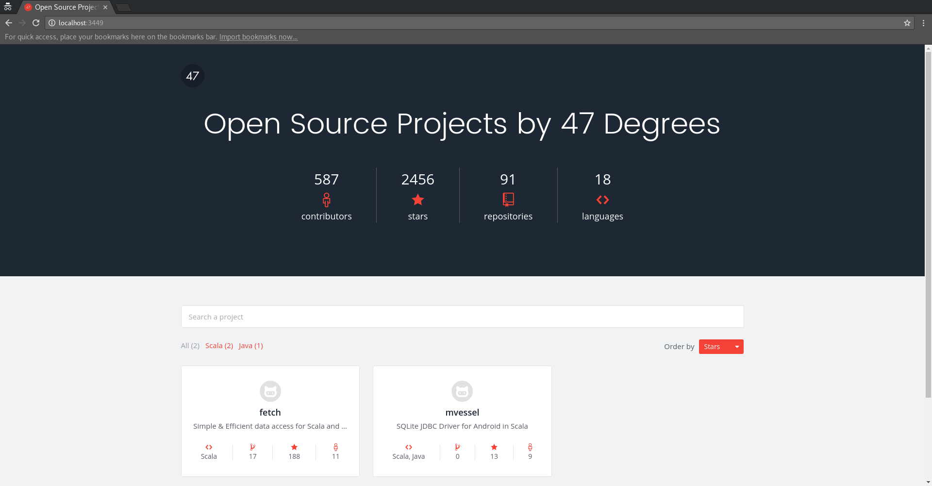 Site with logo and a couple of projects