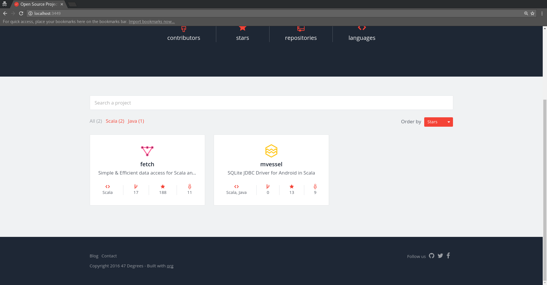Site footer with social media links