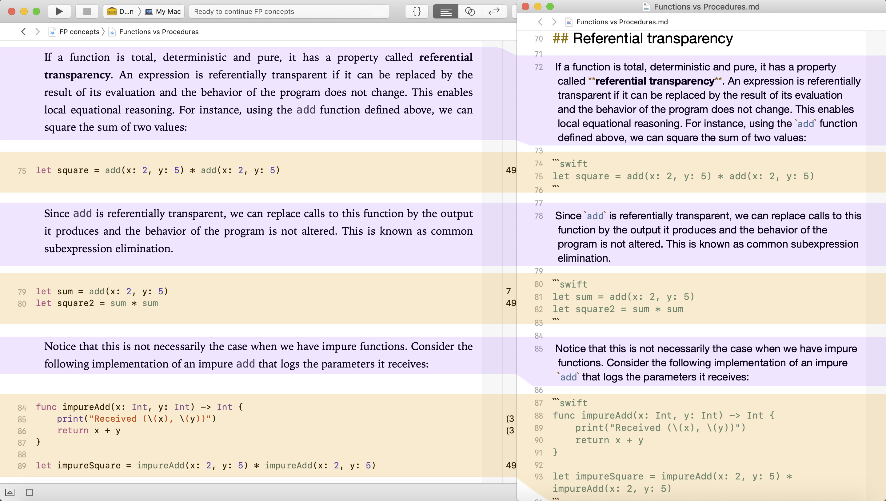 Comparison between Markdown and Swift Playground