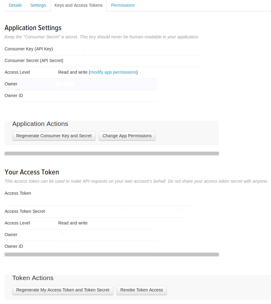 Twitter App config example